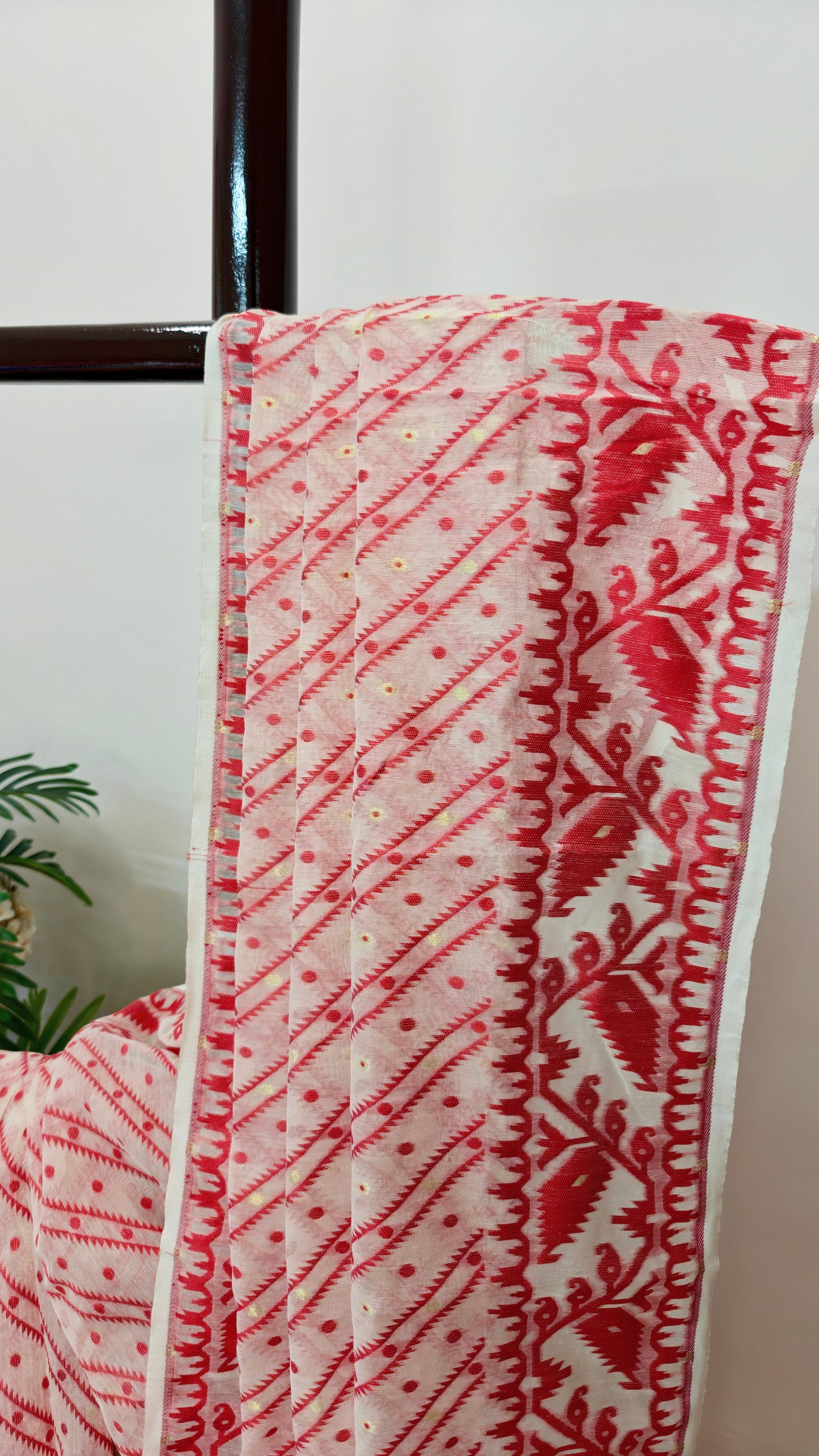 Bengal Soft Jamdani Saree Red and white combination