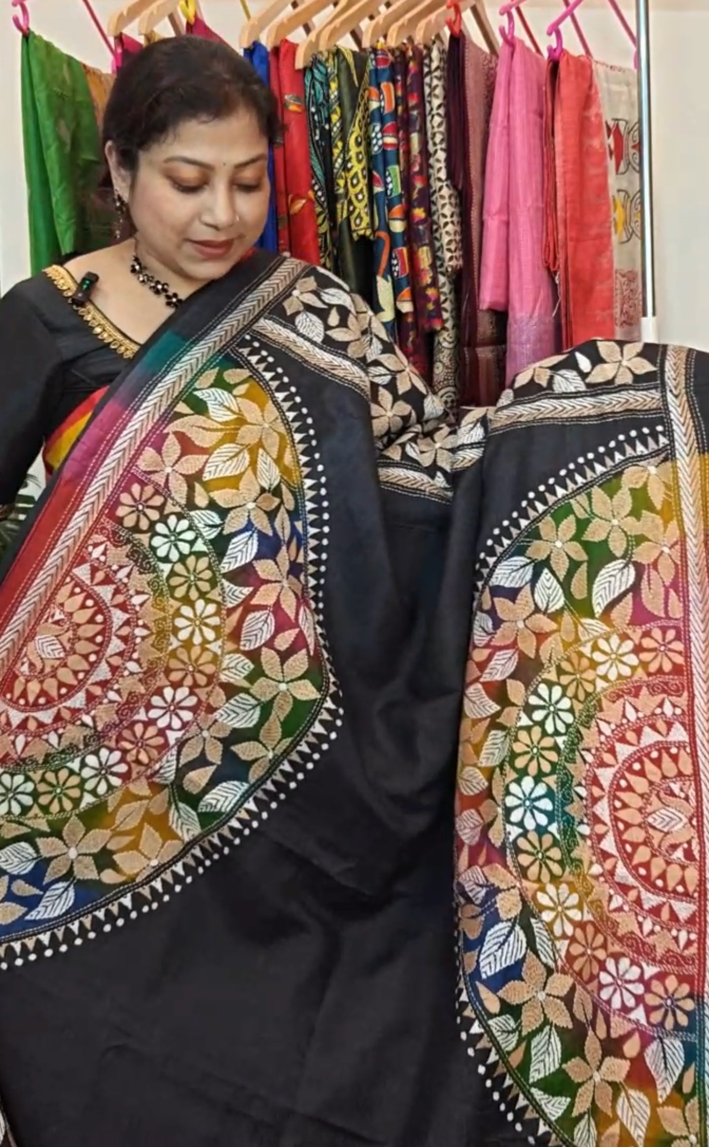 Sold out Pure Tussar Kanthastitch saree - Jewellery motif