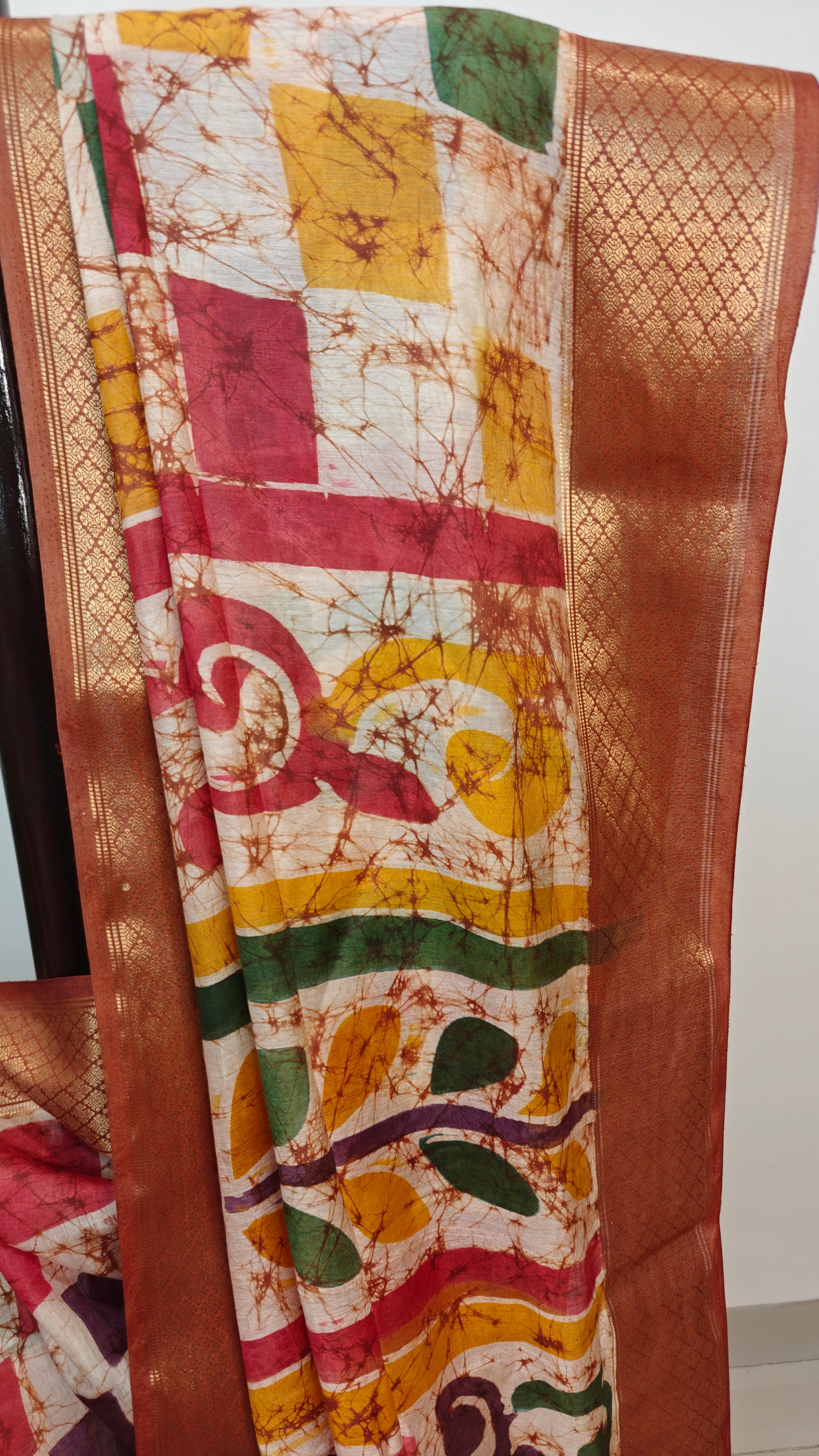 Maheswari Silk Wax Batik Saree with Zari Border