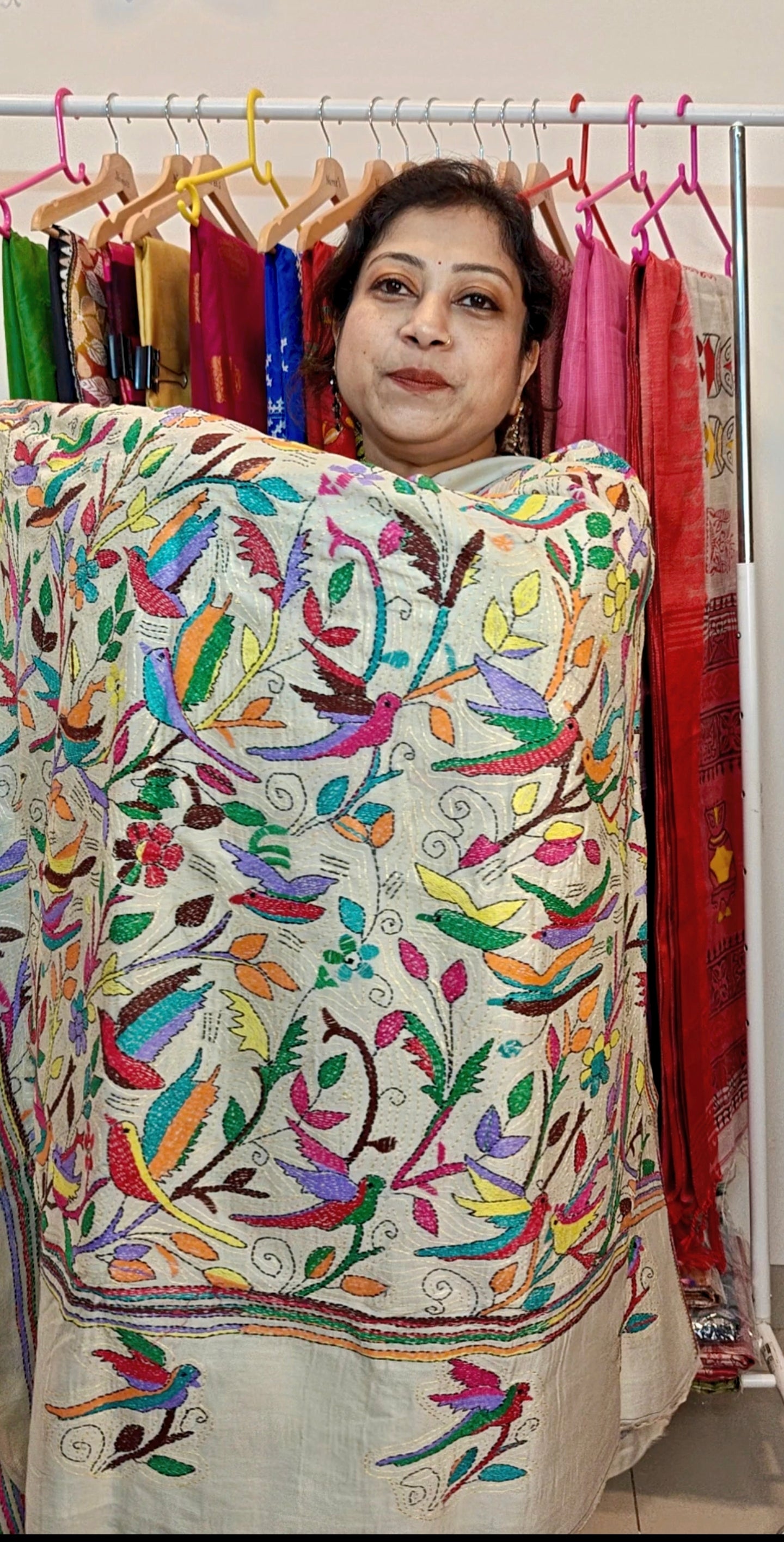 Pure Tussar Kanthastitch saree -Bird motif