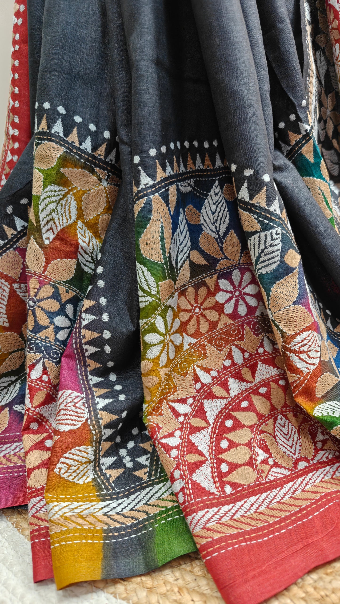 Sold out Pure Tussar Kanthastitch saree - Jewellery motif