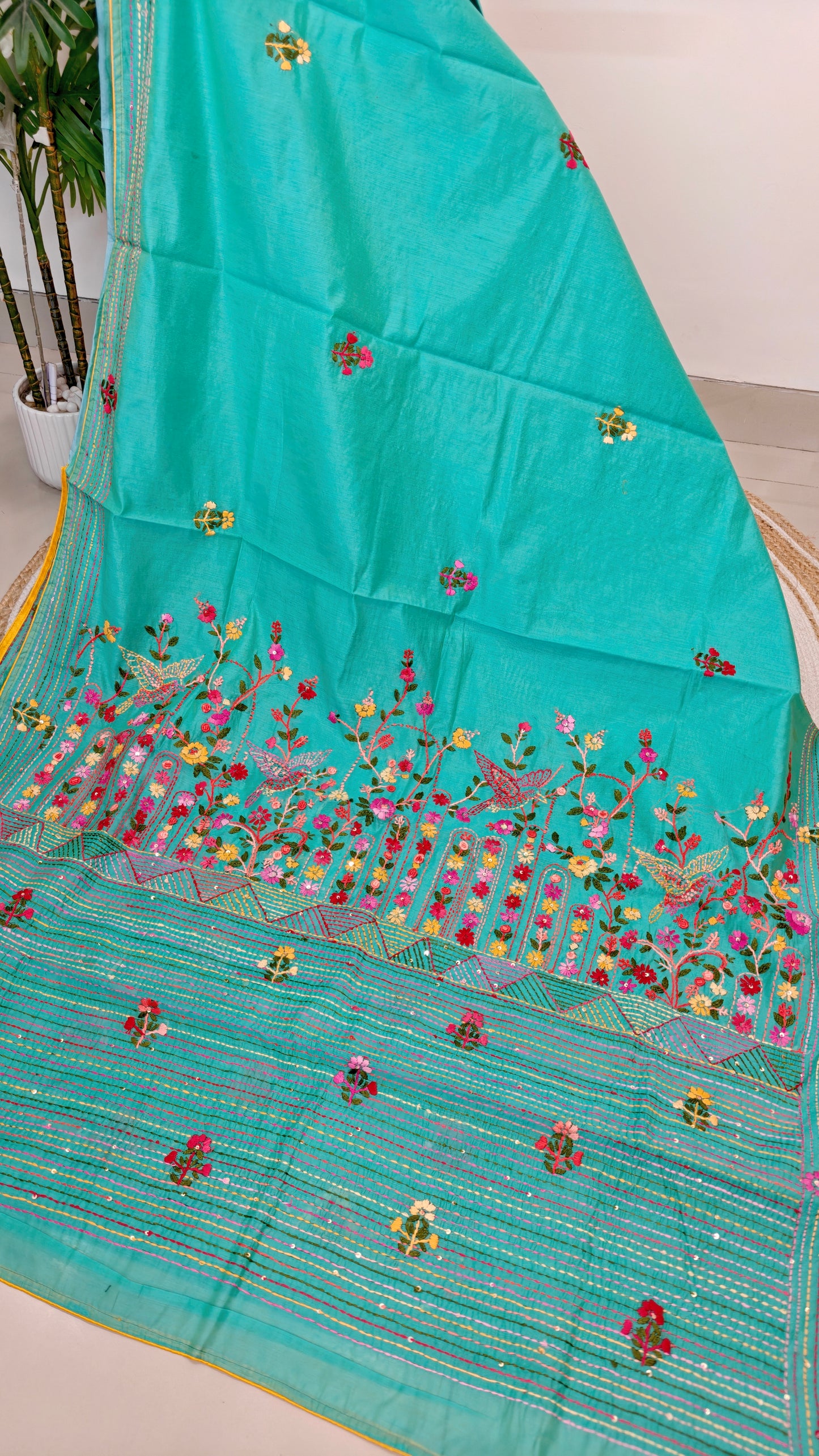 Handloom Silk Saree with Parsi Bullion handwork