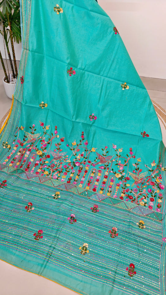 Handloom Silk Saree with Parsi Bullion handwork