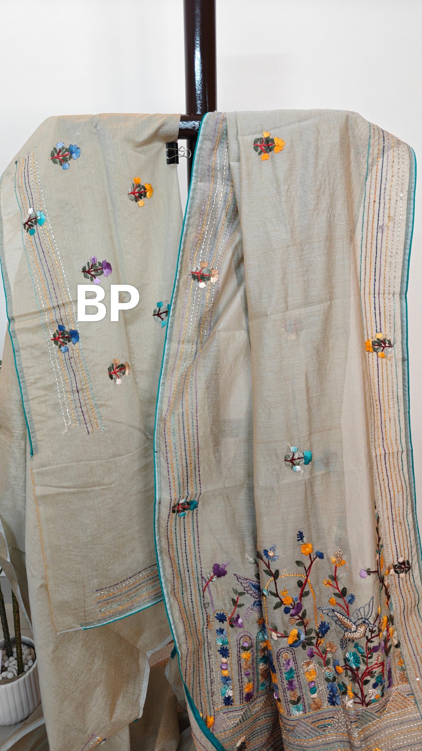 Handloom Silk Saree with Parsi Bullion handwork.