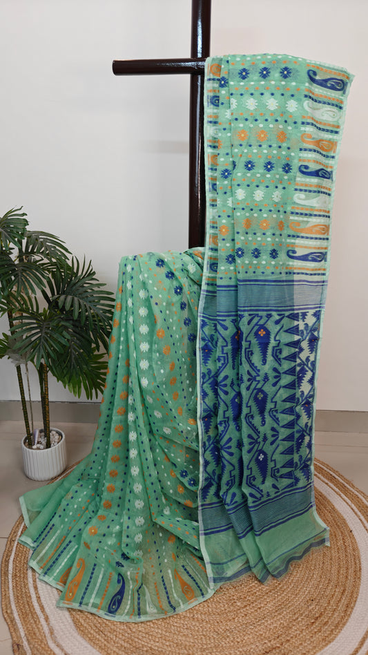 Bengal Soft Jamdani Saree Turquoise Green