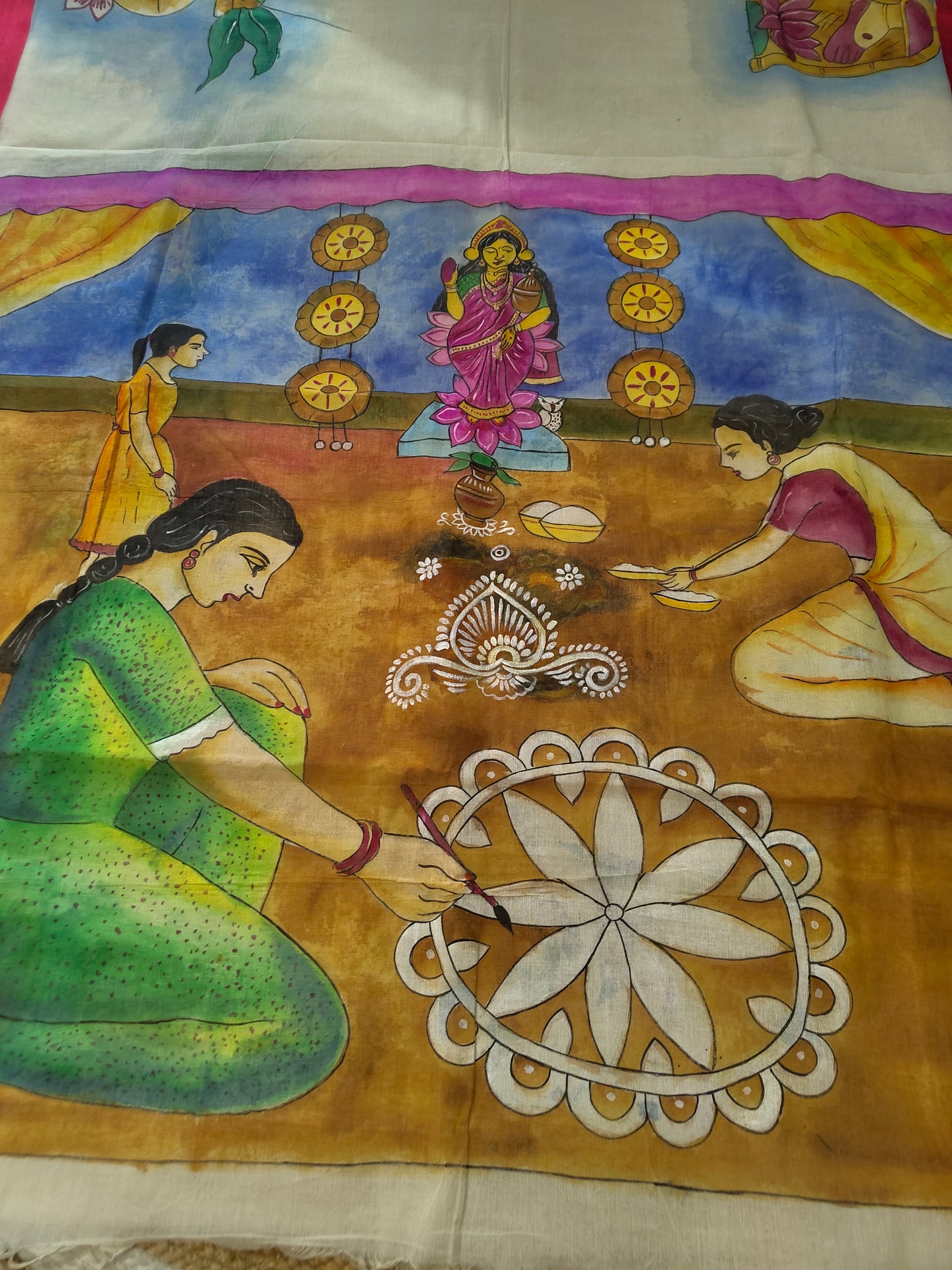 Sold out Authentic White and Red Phulia Cotton Hand-Painted Saree – A Ritual in Threads