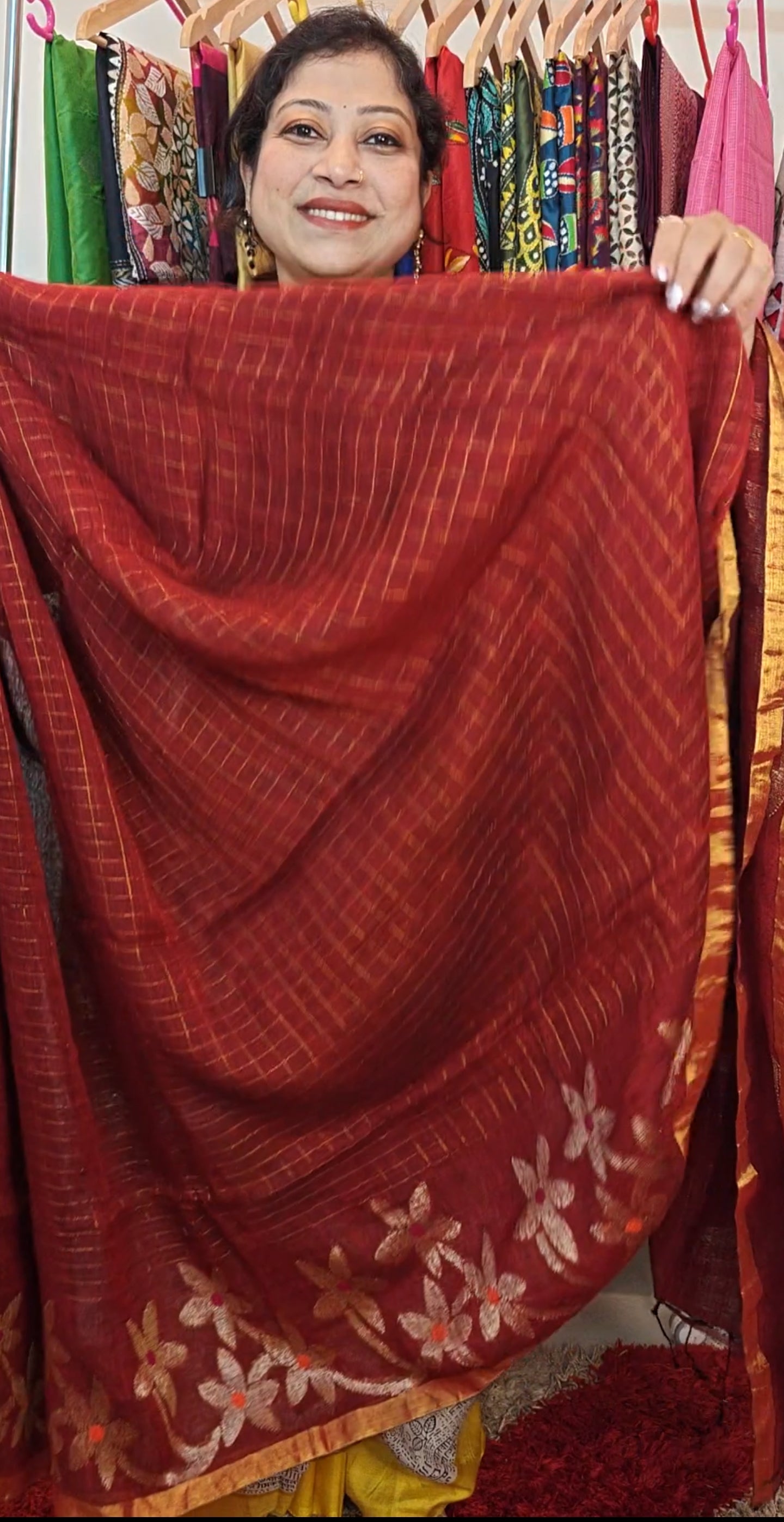 Sold out Handwoven Linen Jamdani Saree with Zari Check work