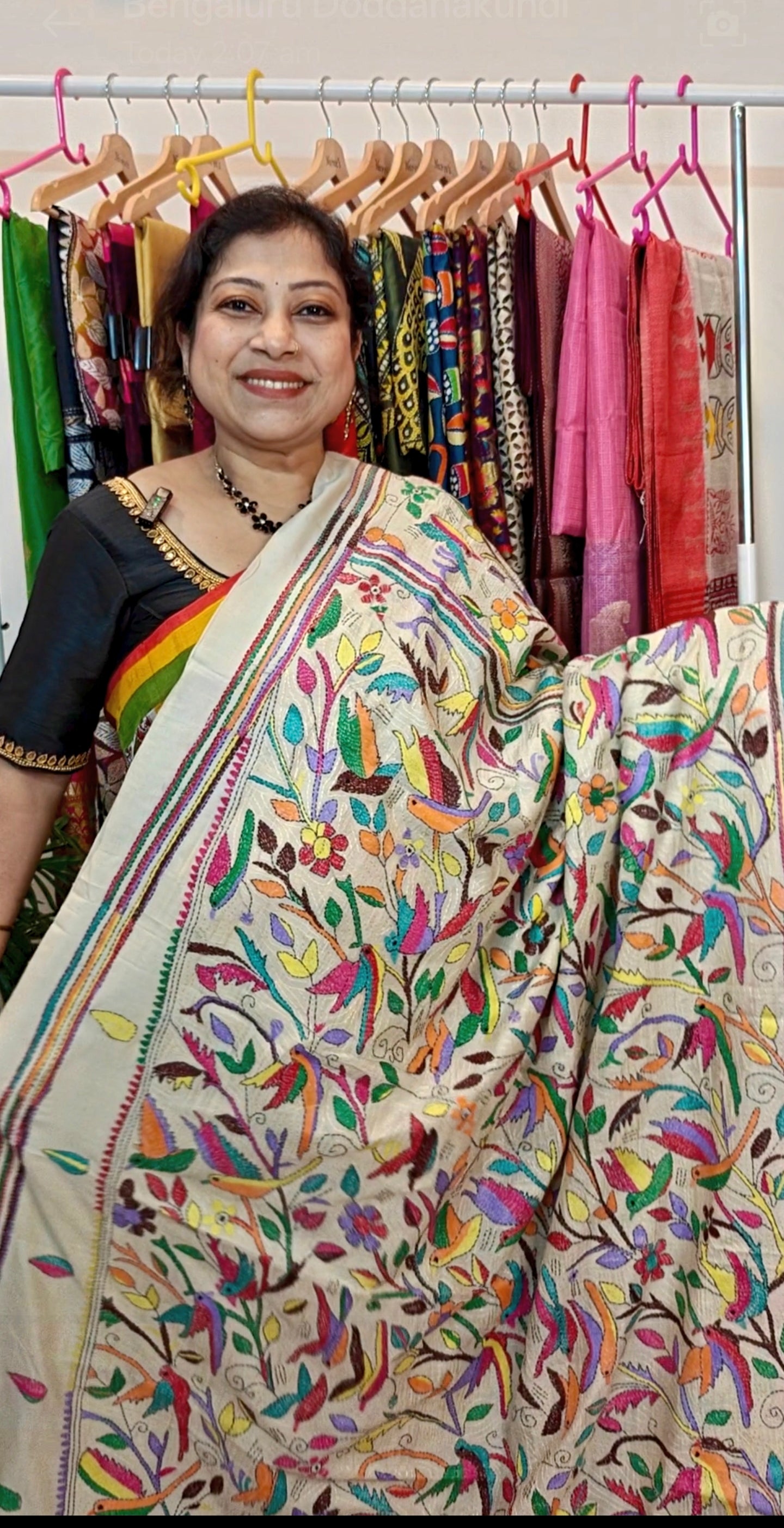Pure Tussar Kanthastitch saree -Bird motif