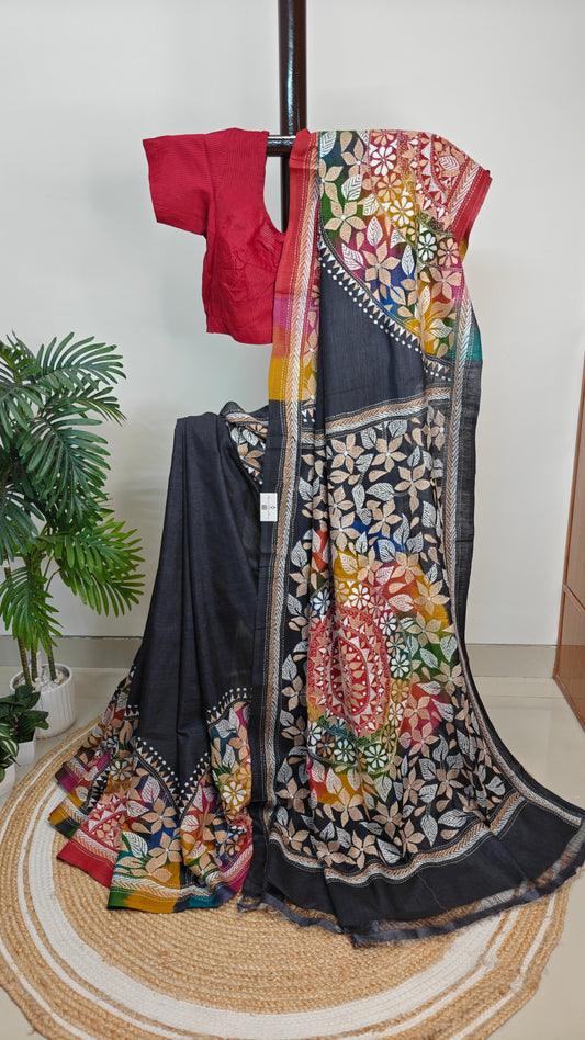 Sold out Pure Tussar Kanthastitch saree - Jewellery motif