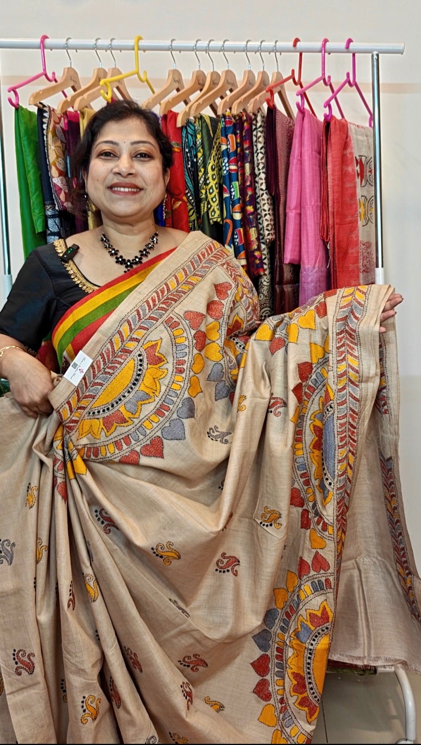 Pure Tussar Silk Kantha Stitch Saree – Regal Threads of Tradition