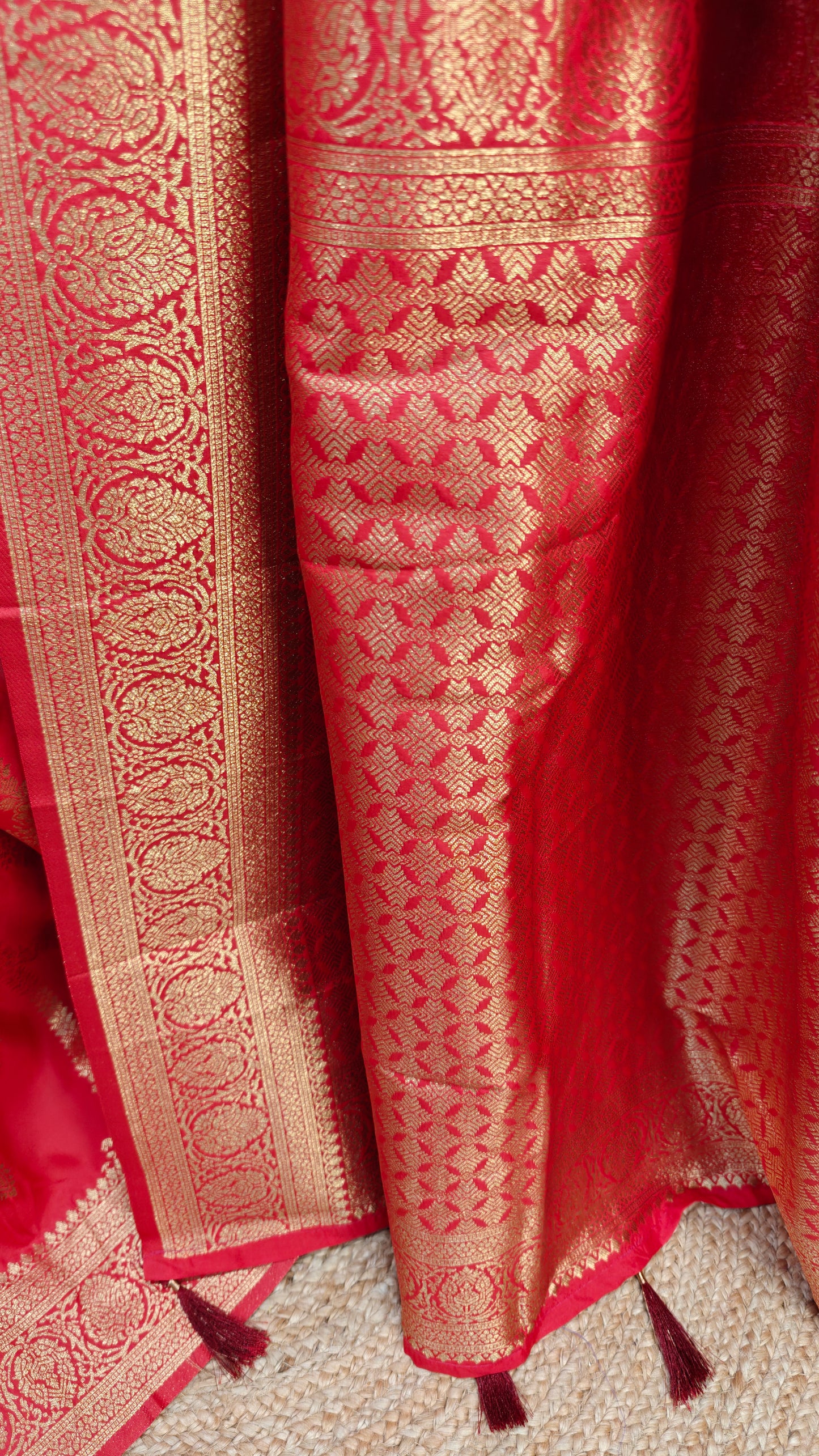 Authentic Semi Benarasi Saree Red Bold Beauty ( worn by Celebrity Debchandrima)