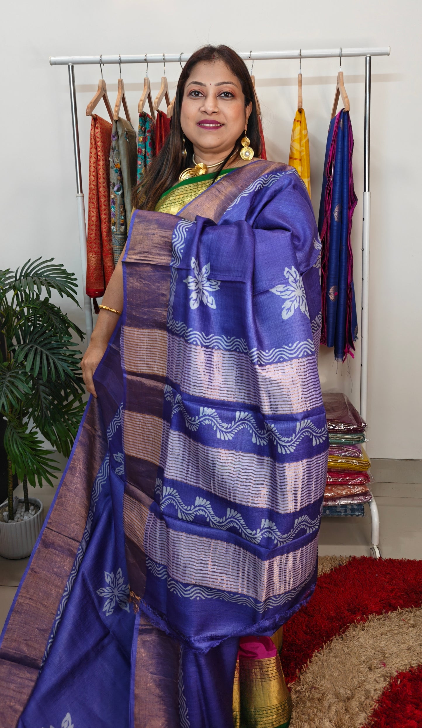 Pure Tussar Silk Hand blocked Saree