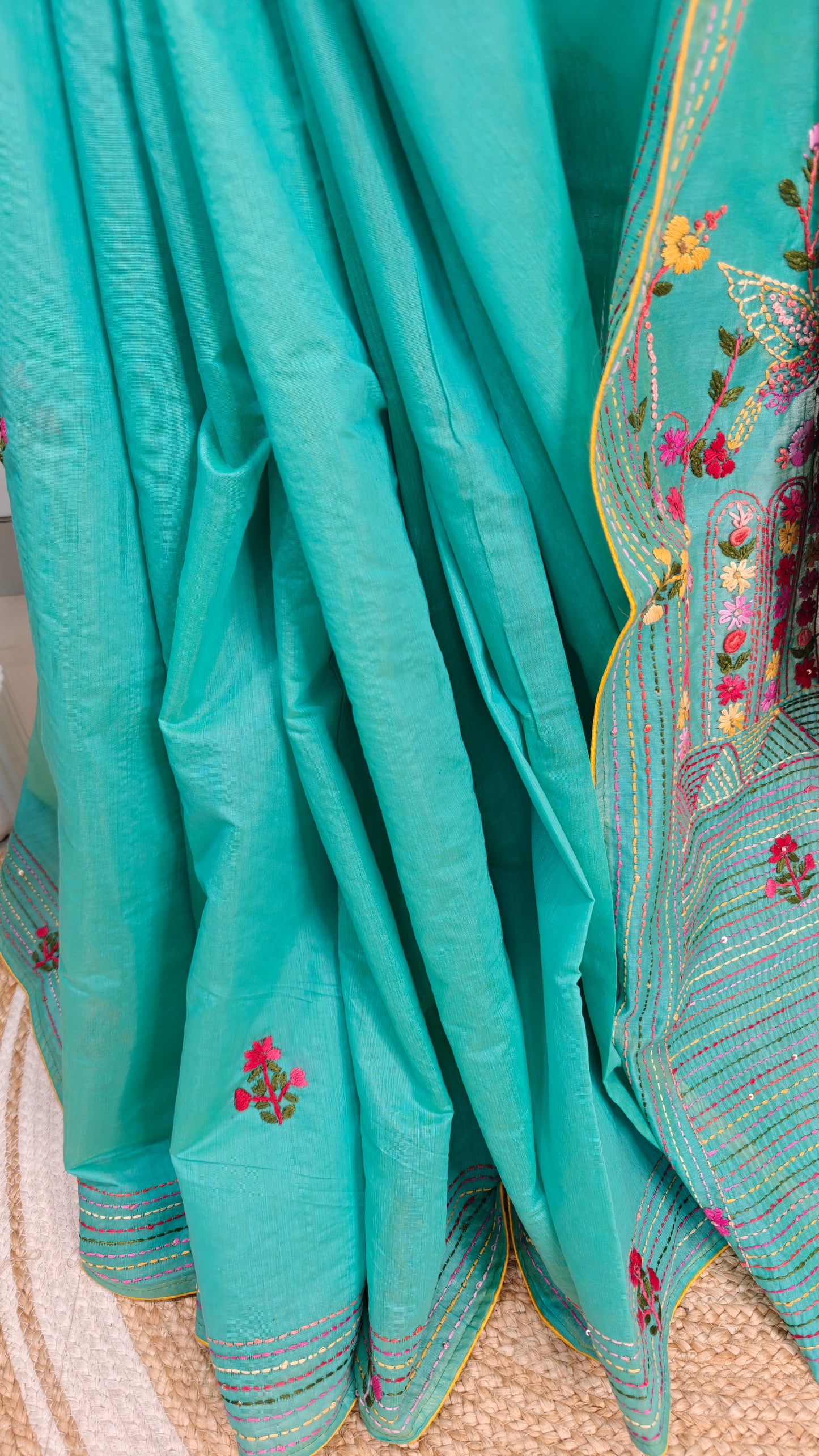 Handloom Silk Saree with Parsi Bullion handwork