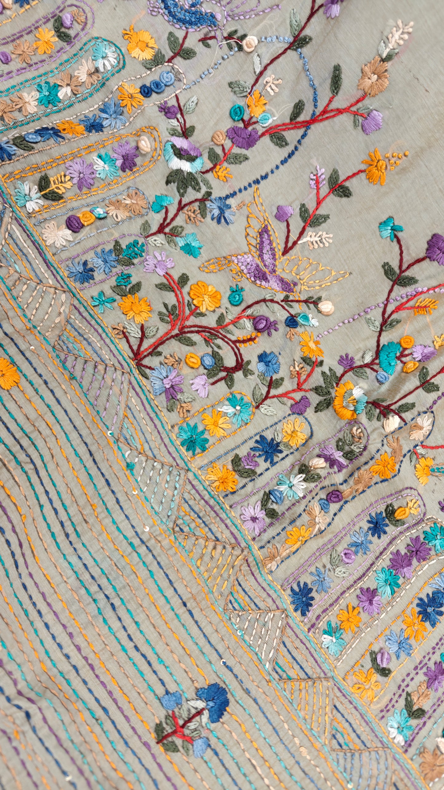 Handloom Silk Saree with Parsi Bullion handwork.