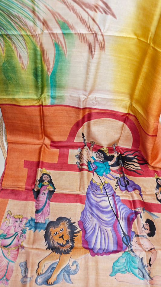 Sold out Pure Tussar Silk Hand-painted Saree