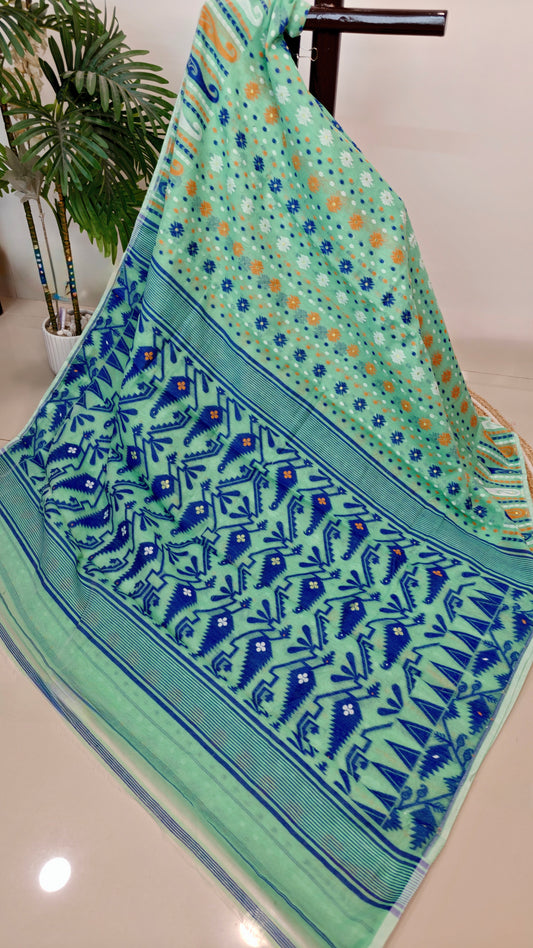 Bengal Soft Jamdani Saree Turquoise Green