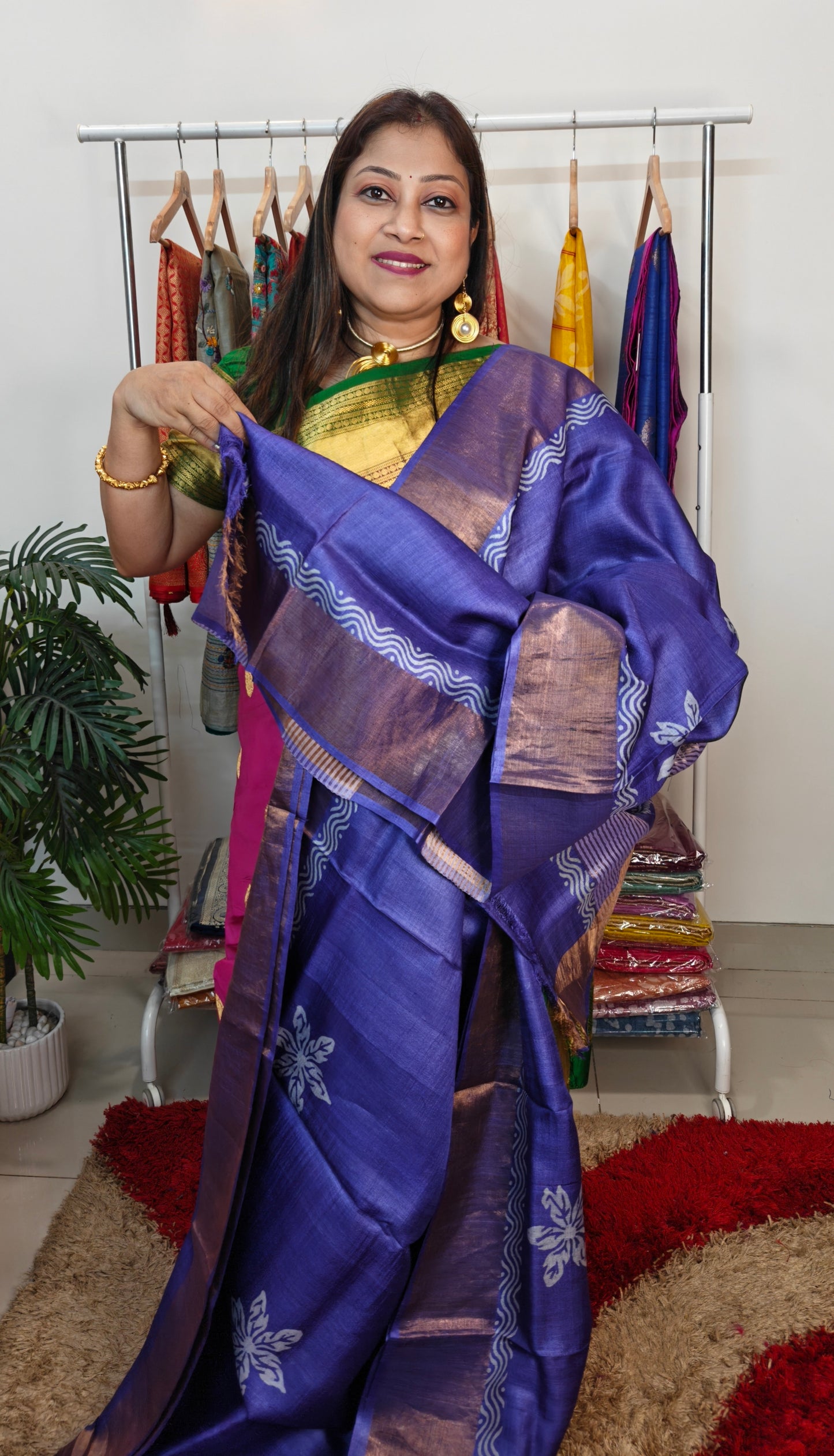 Pure Tussar Silk Hand blocked Saree