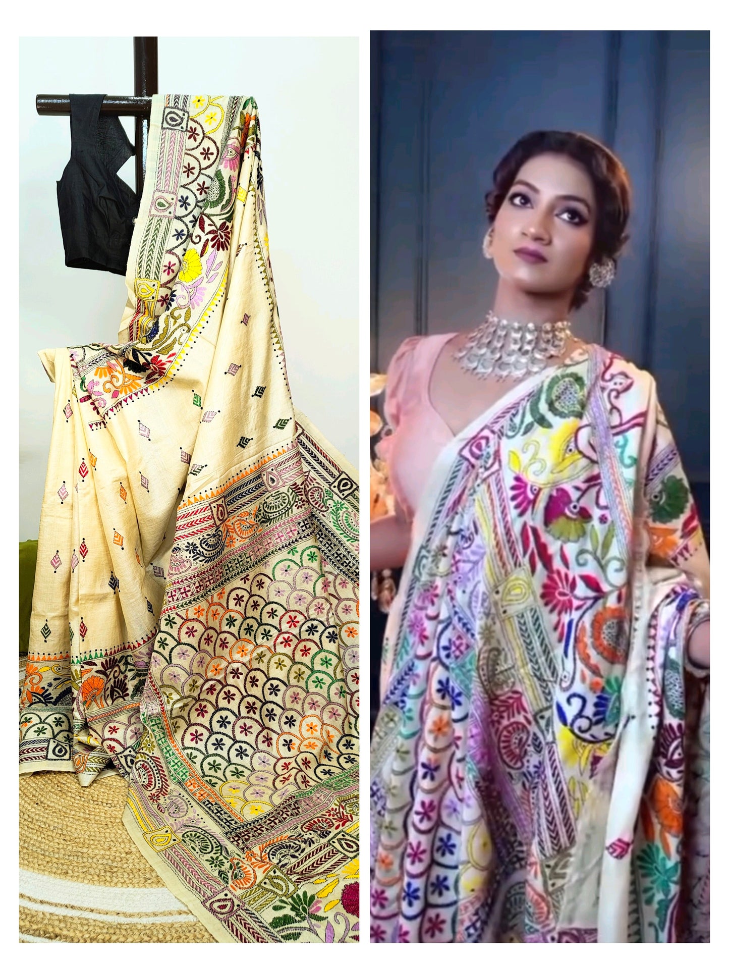 Sold out Pure Tussar Gachi by Gachi Silk Kantha Stitch Saree – A Timeless Masterpiece