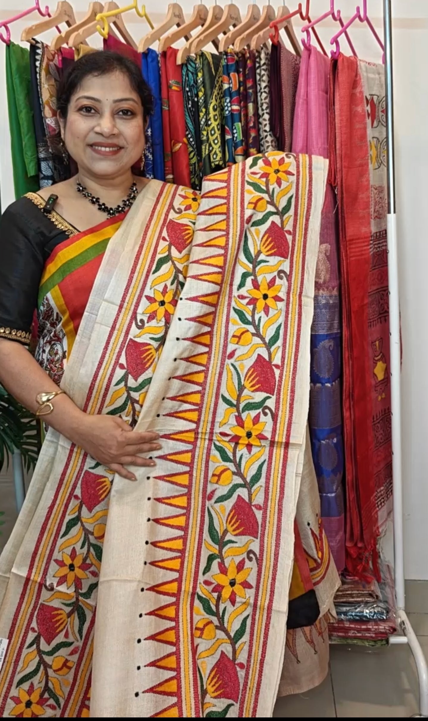 Pure Tussar Gachi Silk Kantha Saree – A Tussar Elegance