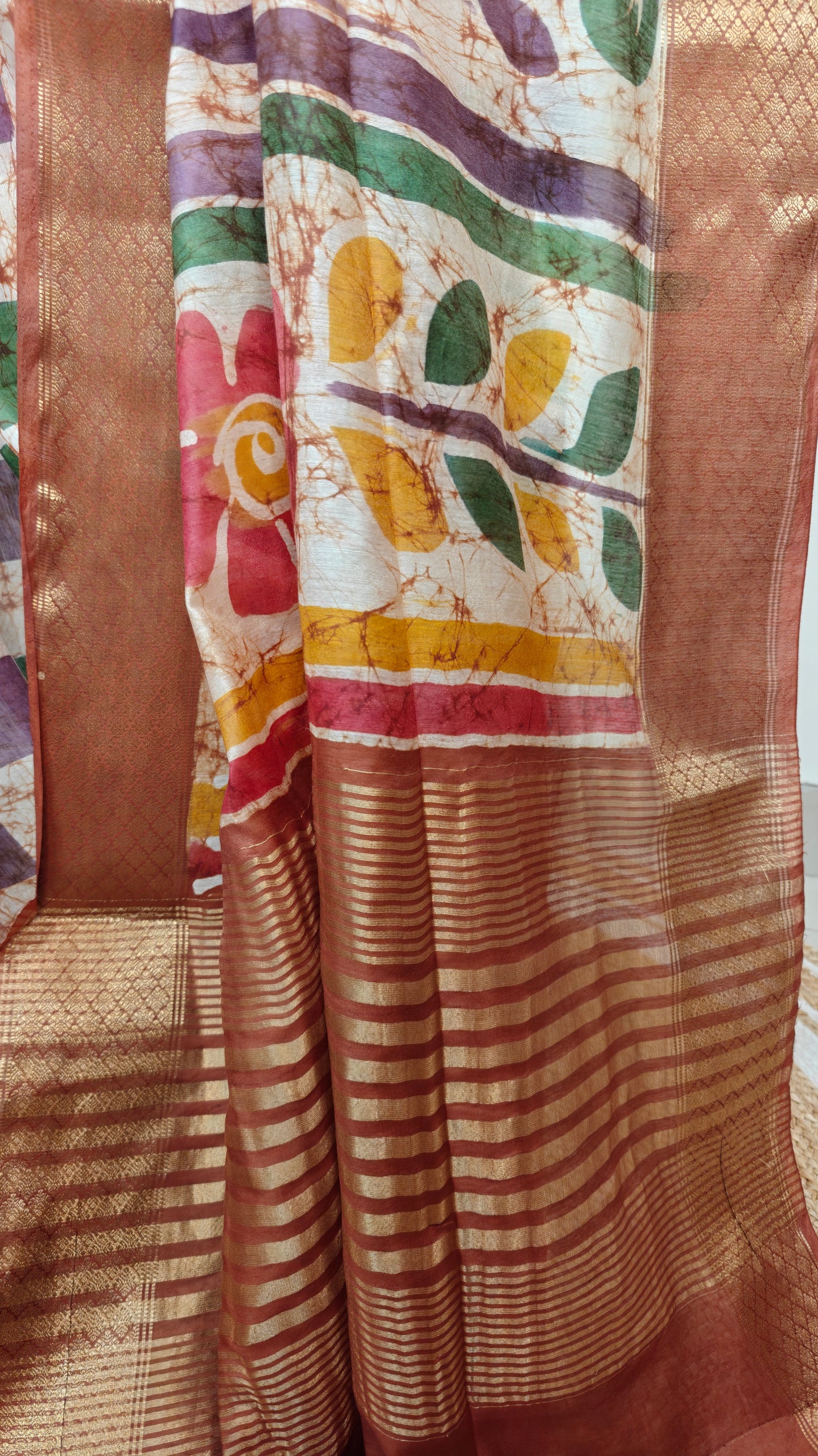 Maheswari Silk Wax Batik Saree with Zari Border