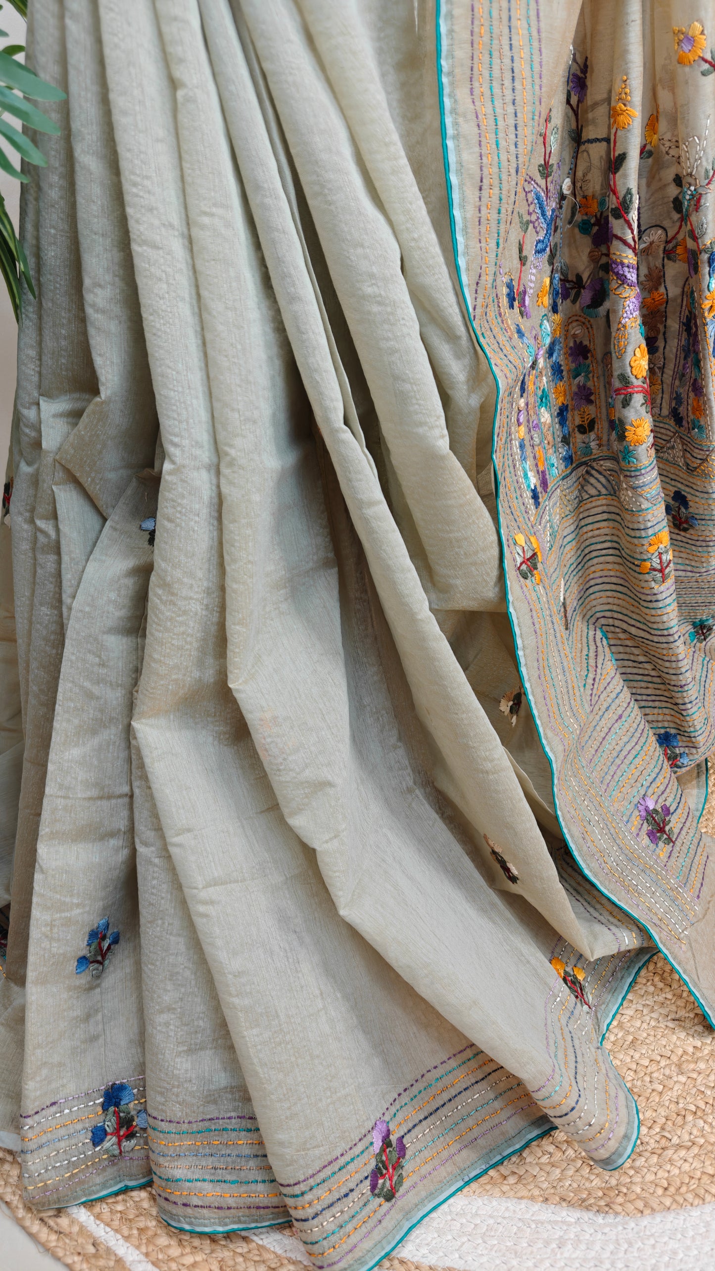 Handloom Silk Saree with Parsi Bullion handwork.