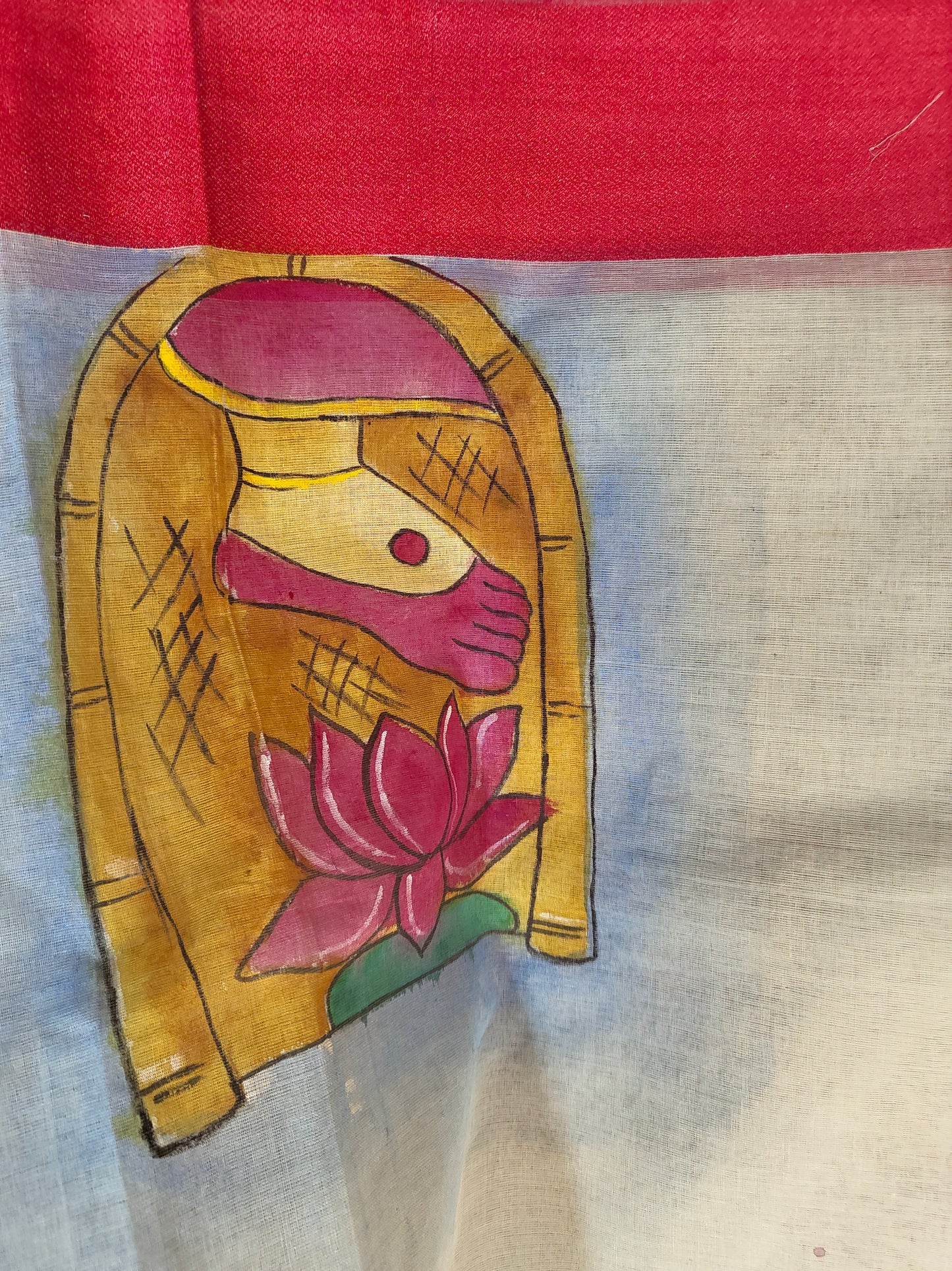 Sold out Authentic White and Red Phulia Cotton Hand-Painted Saree – A Ritual in Threads