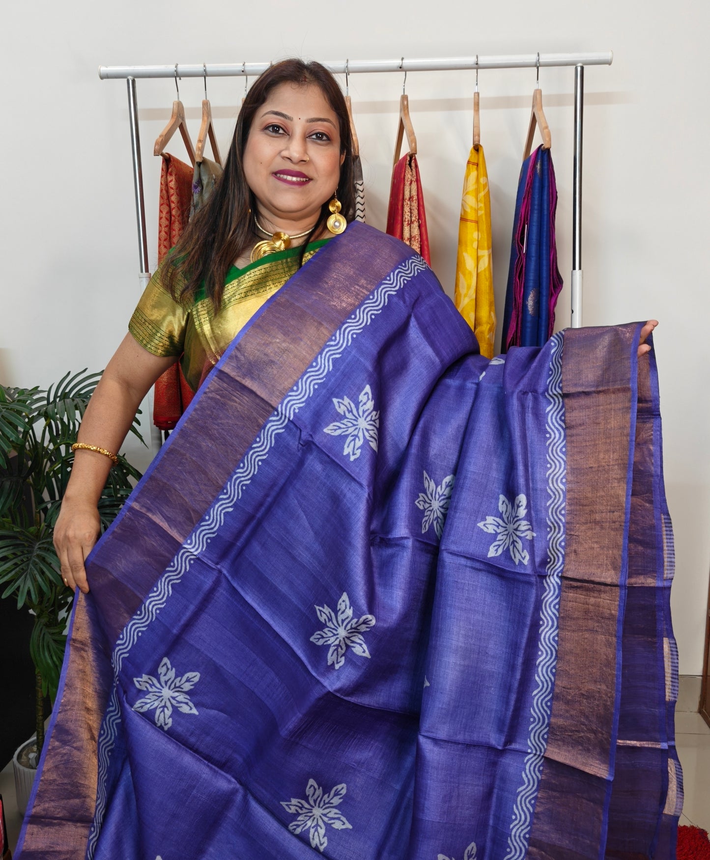 Pure Tussar Silk Hand blocked Saree
