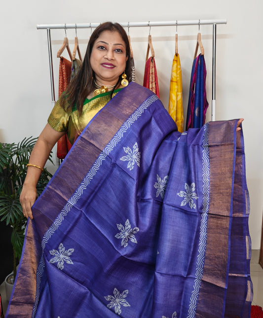 Pure Tussar Silk Hand blocked Saree