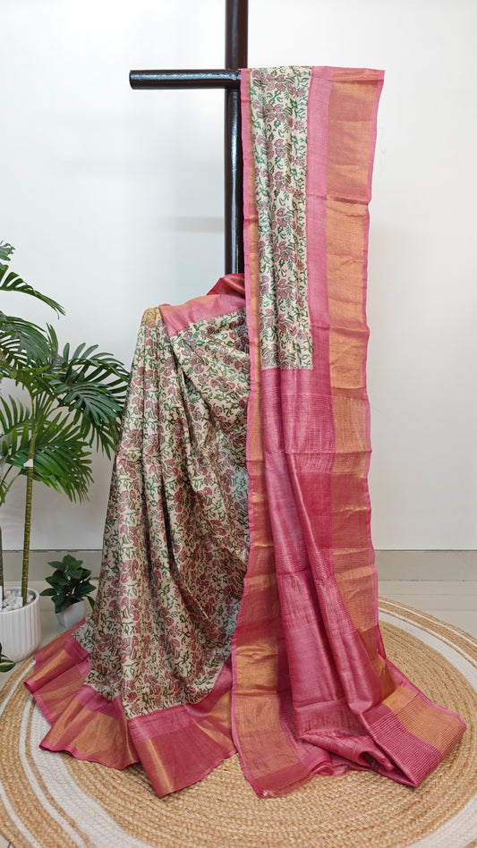 Pure Tussar Silk Hand blocked Saree