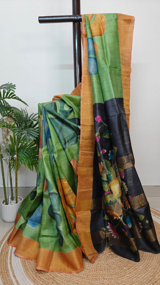 Pure Tussar Silk Hand-painted Saree