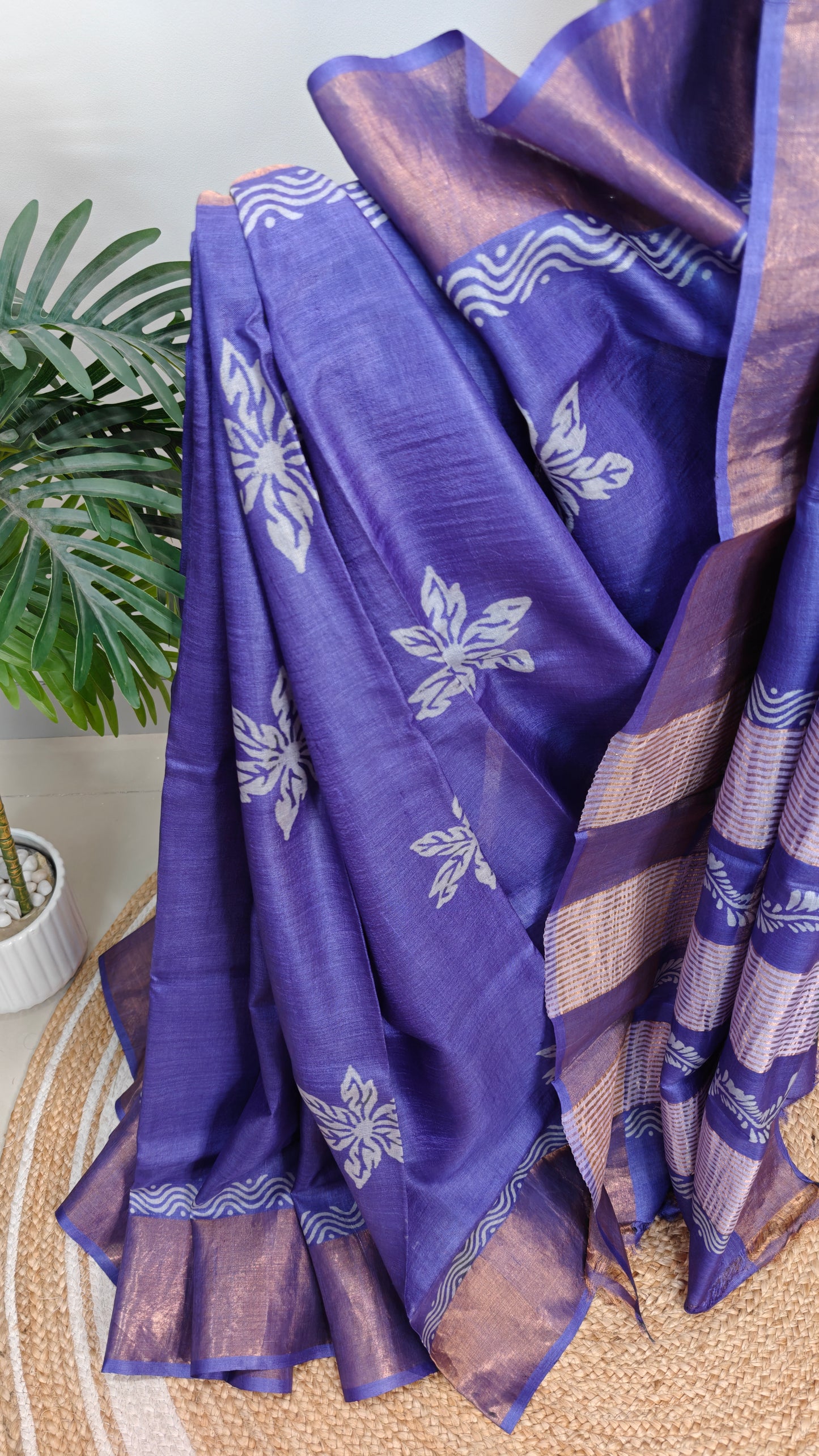 Pure Tussar Silk Hand blocked Saree