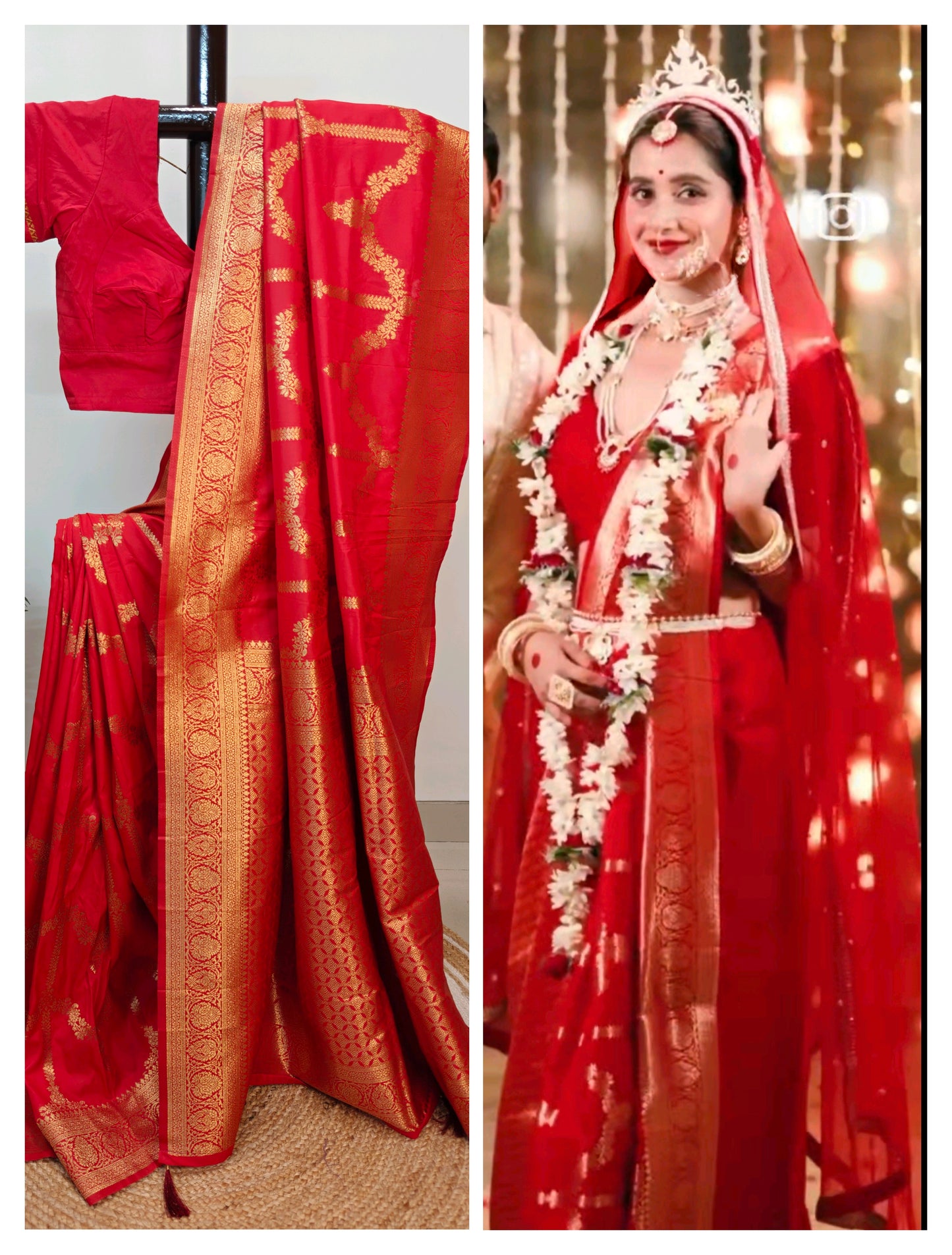 Authentic Semi Benarasi Saree Red Bold Beauty ( worn by Celebrity Debchandrima)