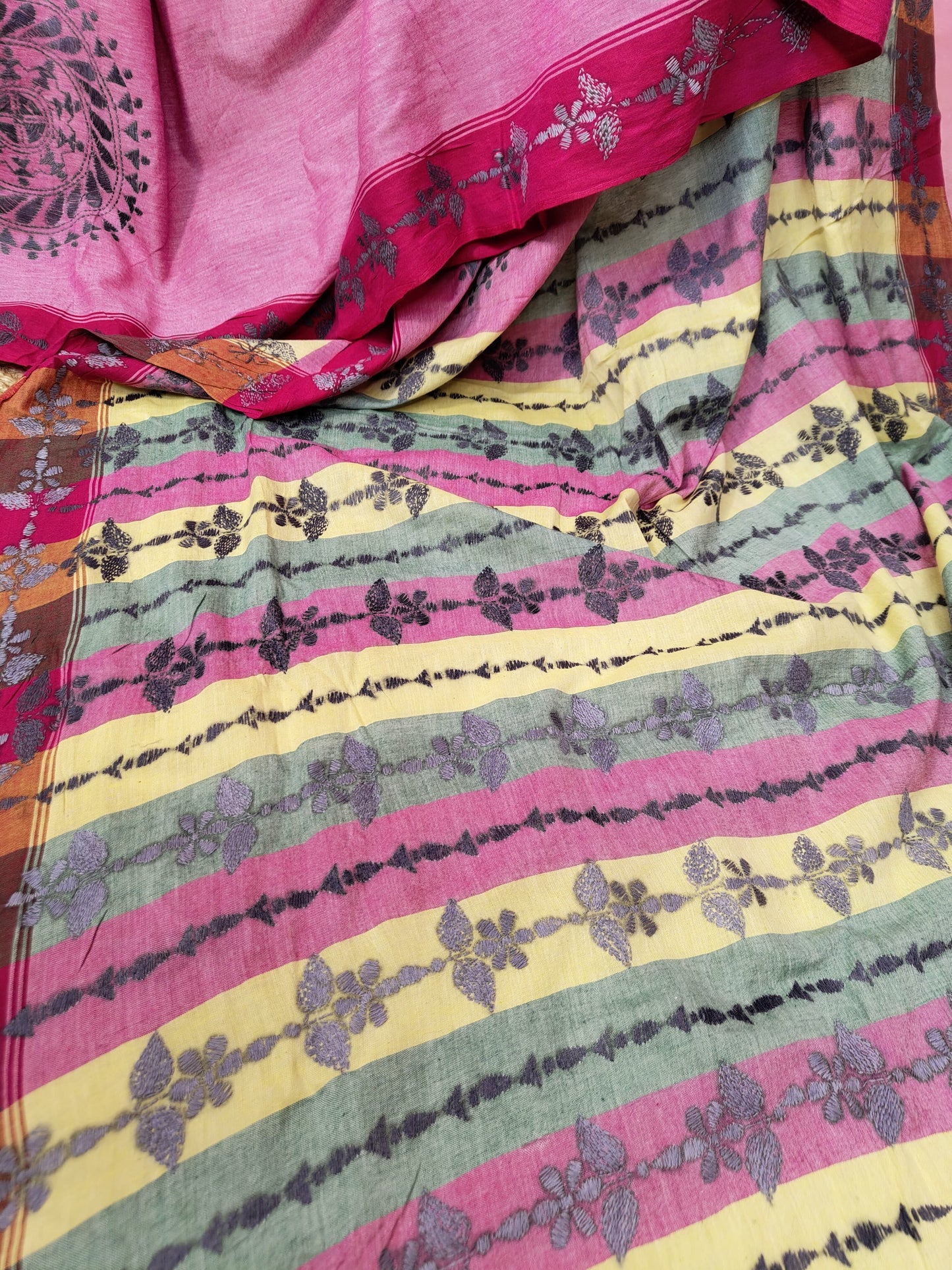 Pure Khadi Cotton kantha Saree-A Circle of Elegance